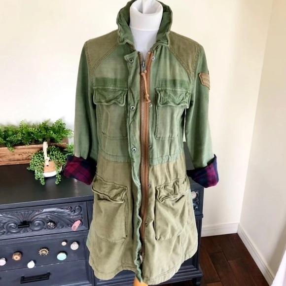Free People Colorblock Army Plaid Military Parka - Picture 4 of 16